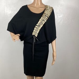 Etincelle Couture Black Knit Beaded Midi Length Sleeve Dress size M